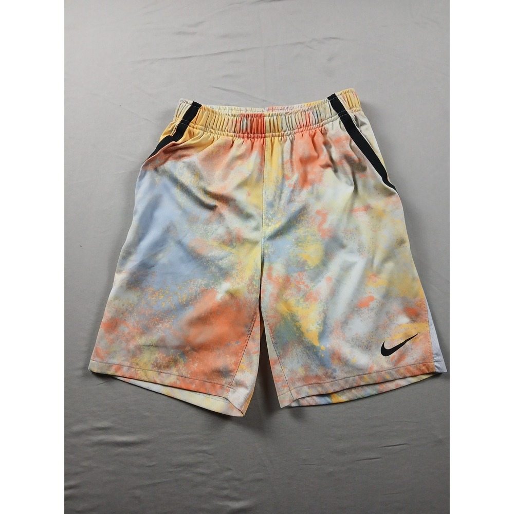 Nike Dri-FIT youth Shorts Large Orange Yellow Blue Paint Splatter Athletic Gym